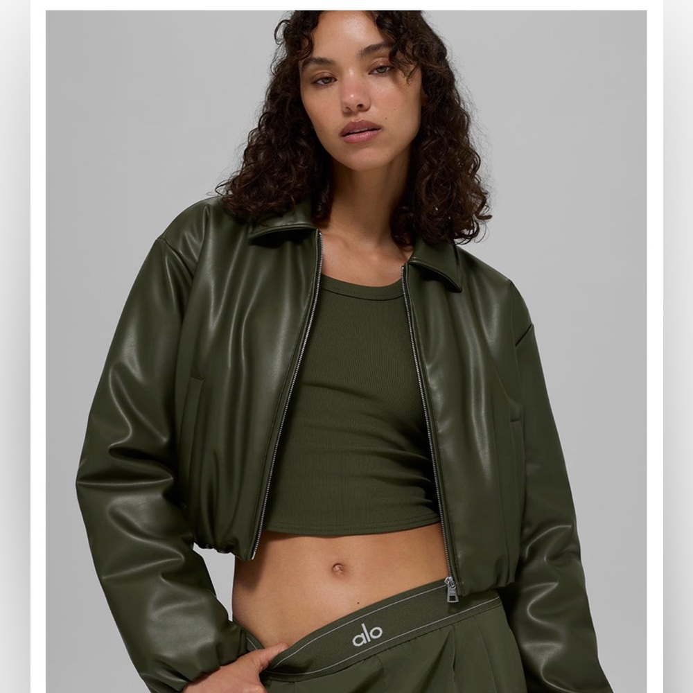ALO Yoga Women's Dark Green Leather Jacket